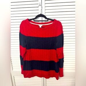 Red and Navy Striped Women's Nautical Sweater Size XL